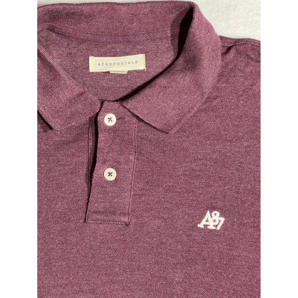 Aeropostale Mens XL Polo Shirt Burgundy Heather A87 Logo Short Sleeve Pique